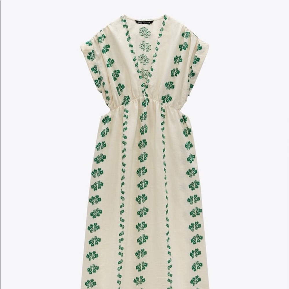 ZARA Floral Embroidered Dress NWT